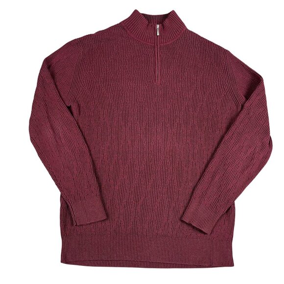 Tommy Bahama Mens 100% Cotton Maroon Cable Knit 1/4 Zip Sweater Sz Medium - Picture 1 of 5